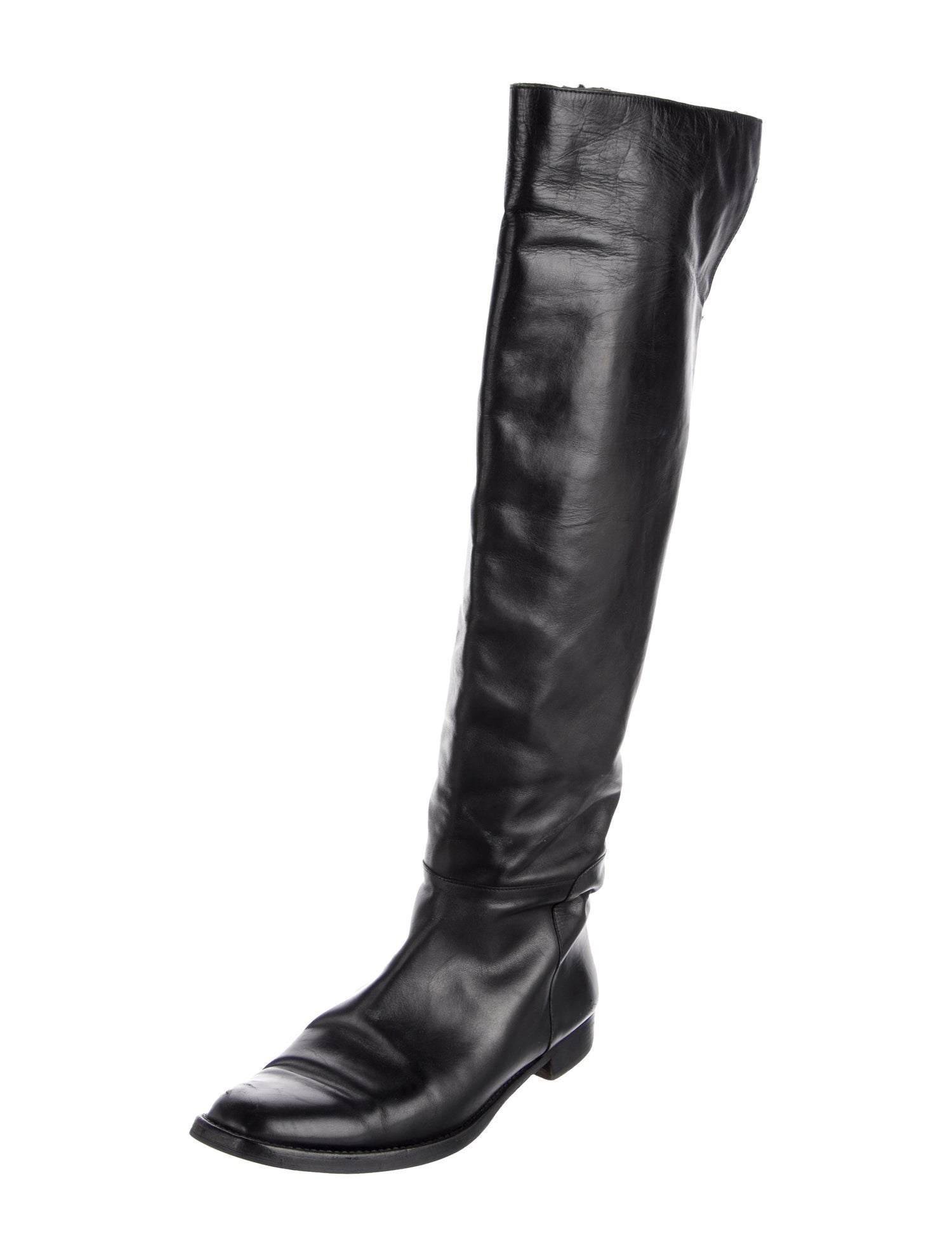 Manolo Blahnik Leather Fur Trim Riding Boots